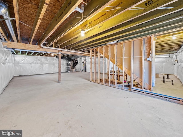 basement featuring water heater