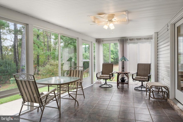 sunroom / solarium featuring ceiling fan and plenty of natural light