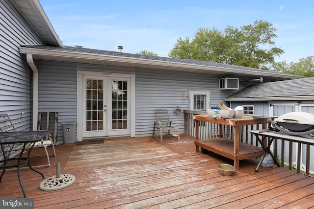 wooden terrace with french doors