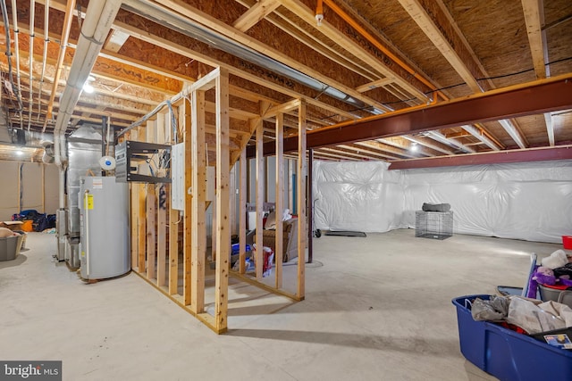 basement with water heater