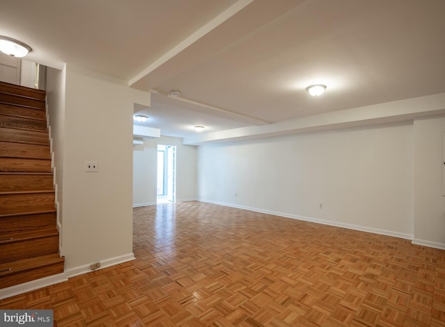 basement with light parquet floors