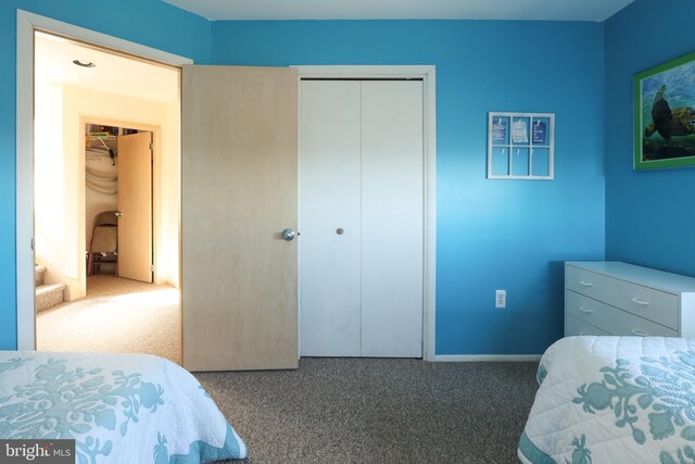 carpeted bedroom featuring a closet