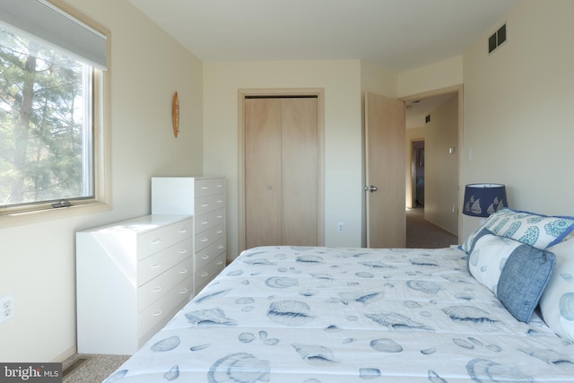 carpeted bedroom featuring a closet