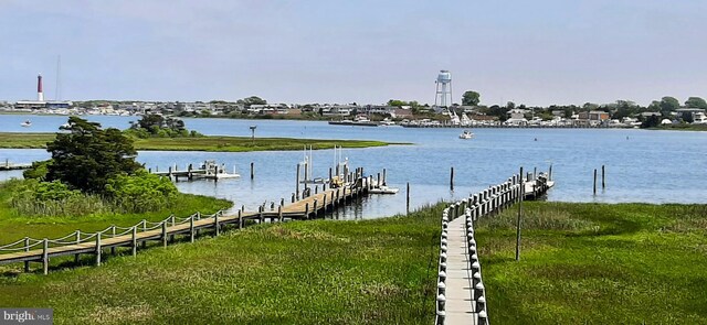 view of dock with a water view