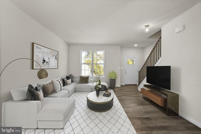 living room with hardwood / wood-style flooring