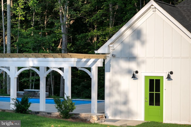 exterior space with a pergola