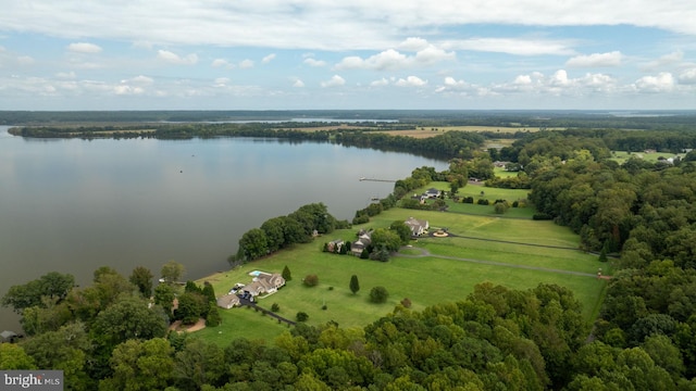 aerial view with a water view and a rural view