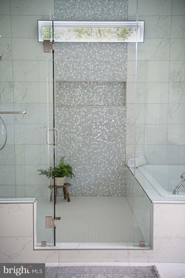 bathroom with plus walk in shower