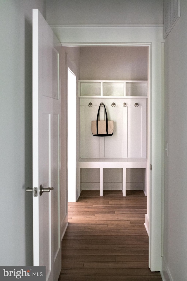 mudroom featuring wood-type flooring