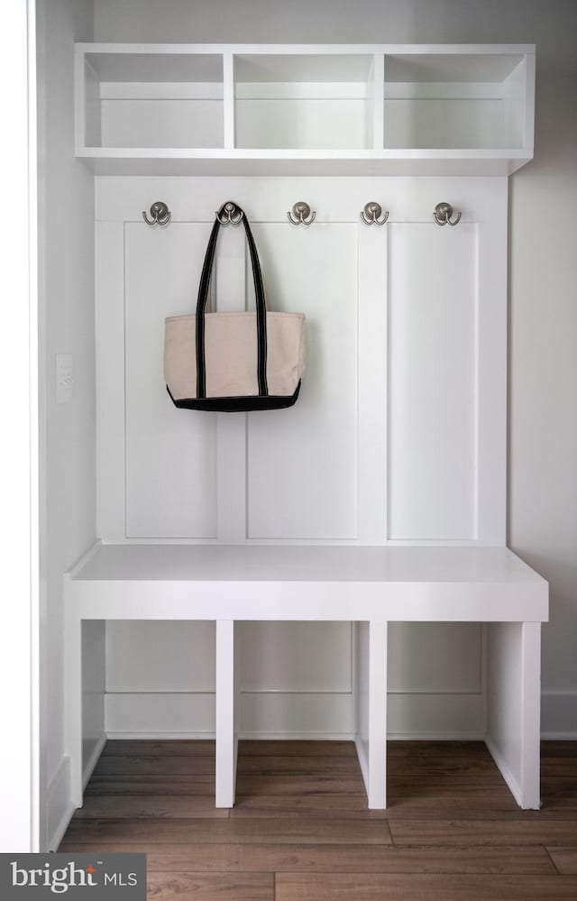 mudroom with dark hardwood / wood-style flooring