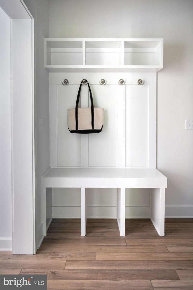 mudroom featuring wood-type flooring