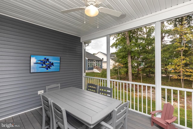 sunroom / solarium featuring ceiling fan and plenty of natural light