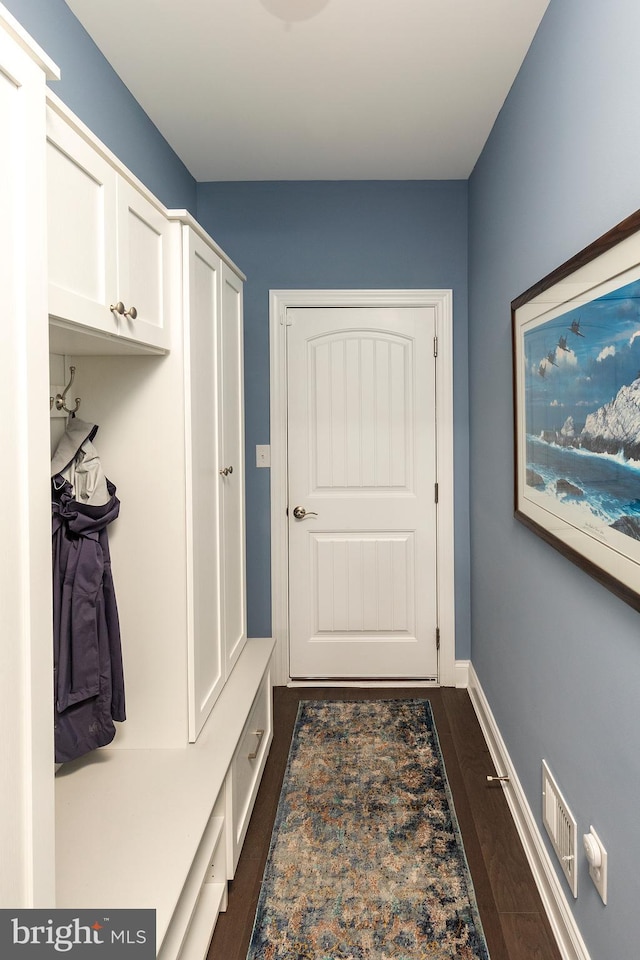 mudroom featuring dark hardwood / wood-style floors