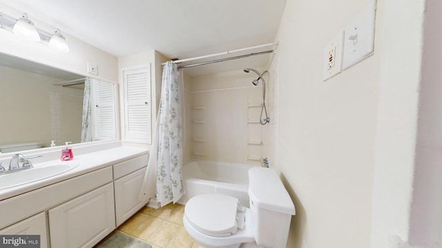 full bathroom featuring vanity, tile patterned flooring, shower / bath combo, and toilet