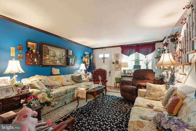 living room featuring ornamental molding