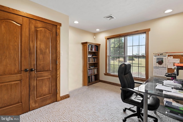 view of carpeted home office