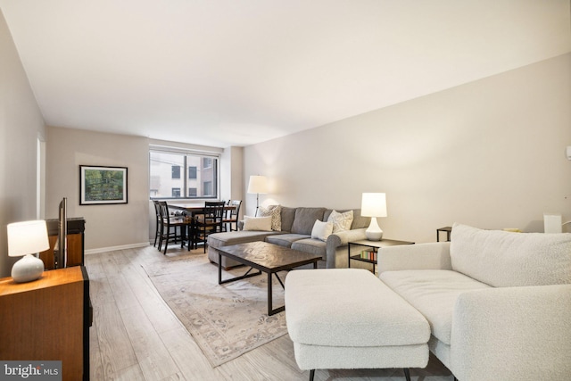 living room with light hardwood / wood-style flooring