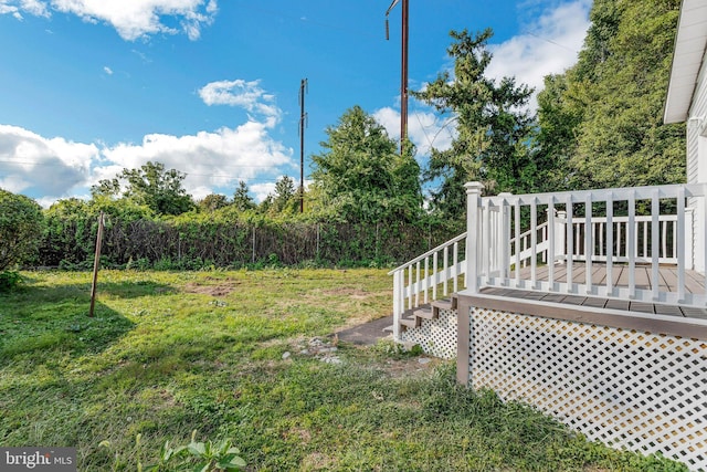 view of yard with a wooden deck