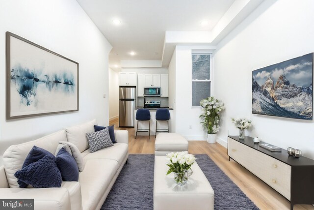 living room with light wood-type flooring