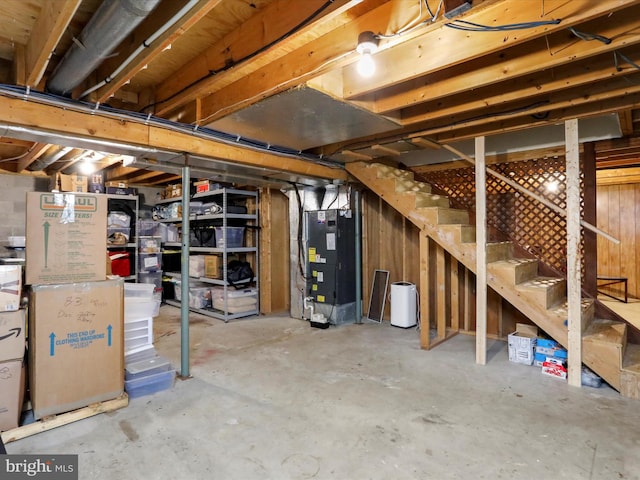 basement featuring heating unit