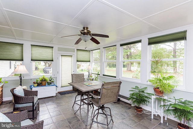 sunroom featuring ceiling fan