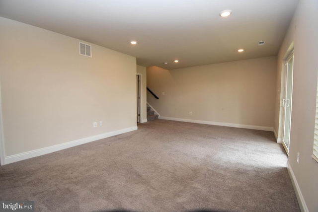 35332 Wright Way, Millsboro, DE 19966 - unfurnished room featuring recessed lighting, visible vents, carpet floors, and stairs