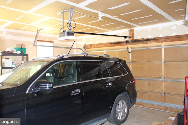 garage with a garage door opener