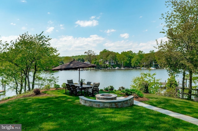 view of water feature featuring an outdoor fire pit