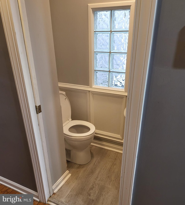 bathroom featuring wood-type flooring and toilet