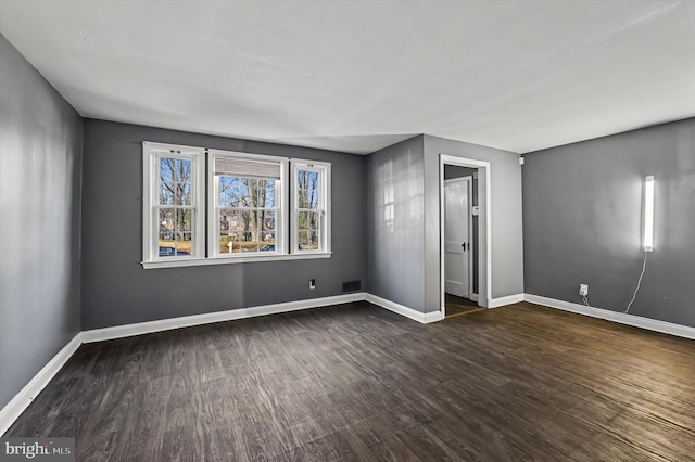 spare room with dark wood-type flooring