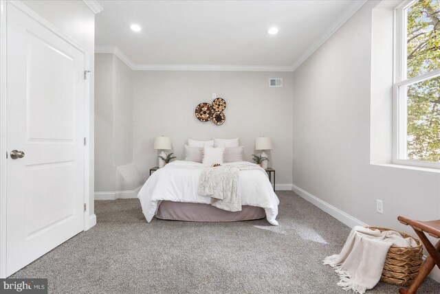 bedroom with carpet and multiple windows