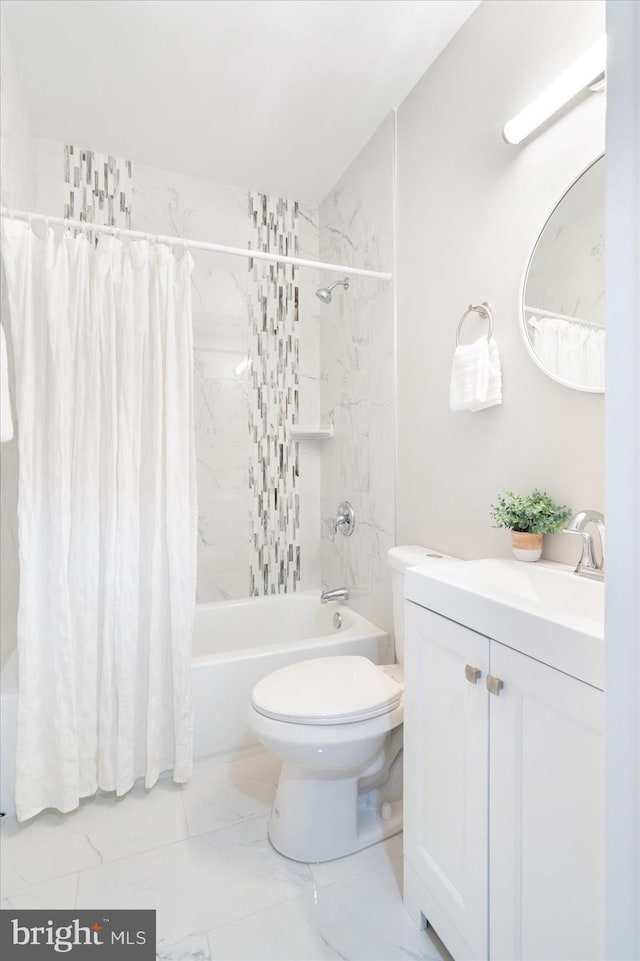 full bathroom featuring vanity, toilet, and shower / bath combo with shower curtain