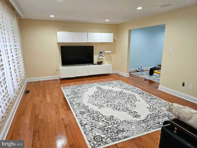 living room with light wood-type flooring