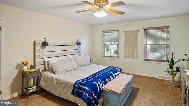 bedroom featuring carpet and ceiling fan