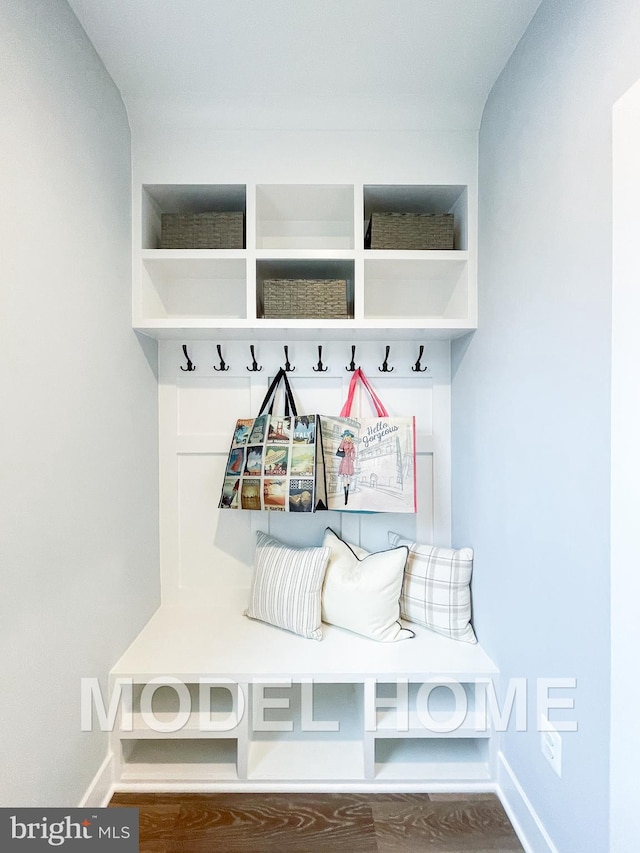 mudroom with hardwood / wood-style flooring