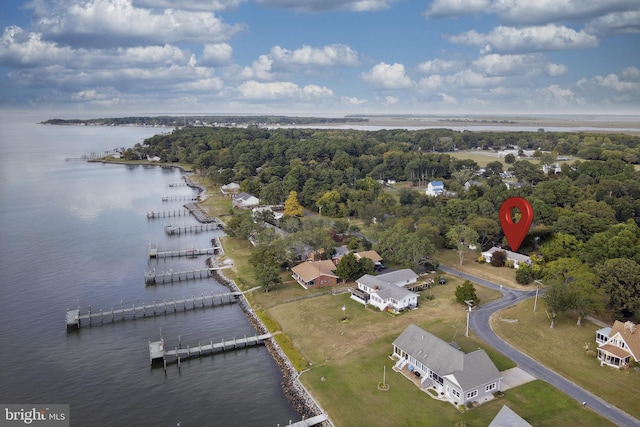 bird's eye view featuring a water view