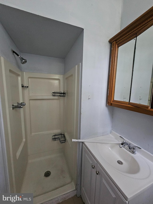 bathroom featuring vanity and walk in shower