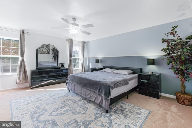 bedroom featuring carpet floors and ceiling fan