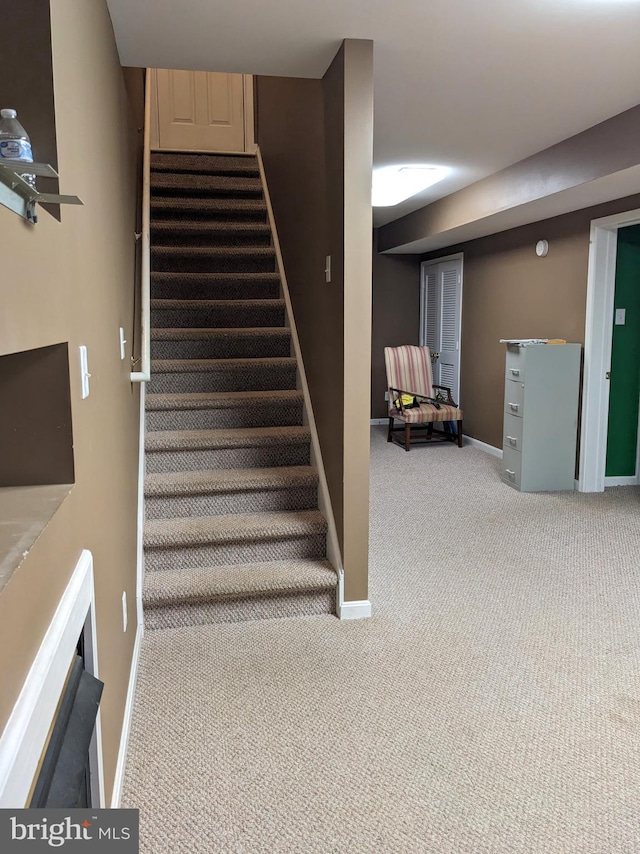 stairway with carpet flooring