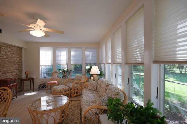 living room featuring ceiling fan