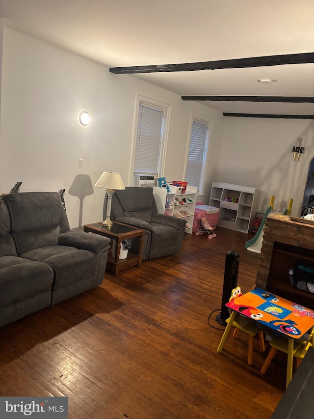 living room with dark hardwood / wood-style floors