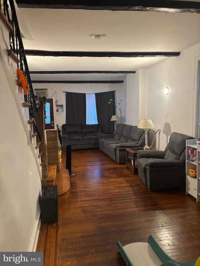 living room featuring dark wood-type flooring