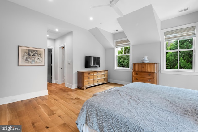 bedroom featuring ceiling fan and hardwood / wood-style flooring