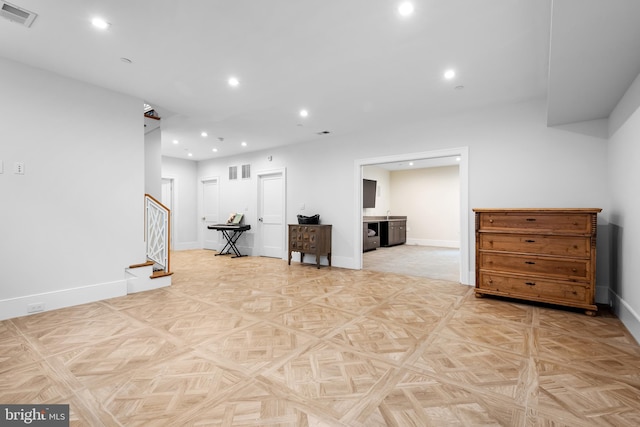 interior space featuring light parquet flooring