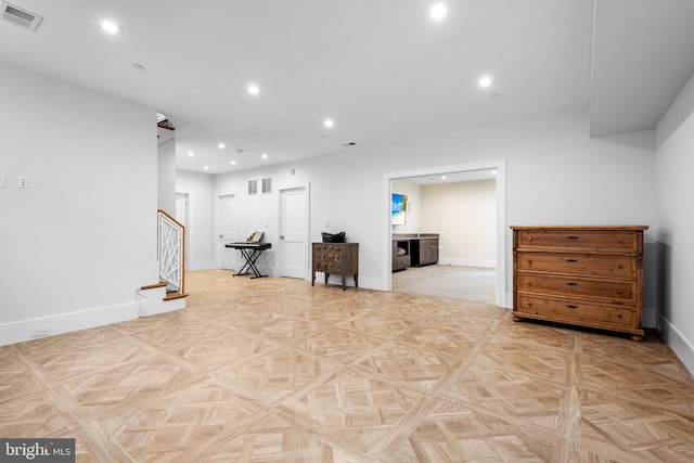 interior space featuring light parquet flooring