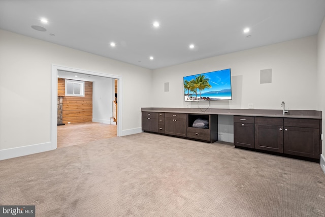 interior space featuring sink and light carpet