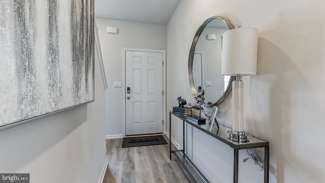 entryway with hardwood / wood-style floors