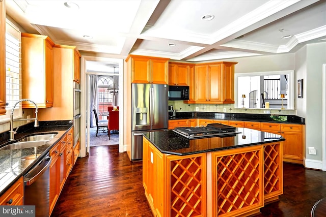 kitchen featuring plenty of natural light, dark hardwood / wood-style floors, appliances with stainless steel finishes, and sink