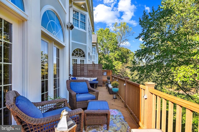 wooden balcony with a deck