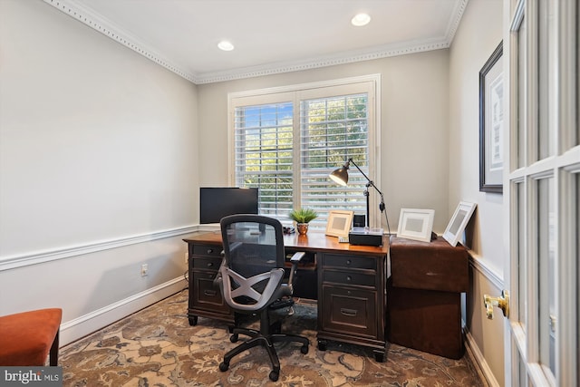 office featuring ornamental molding